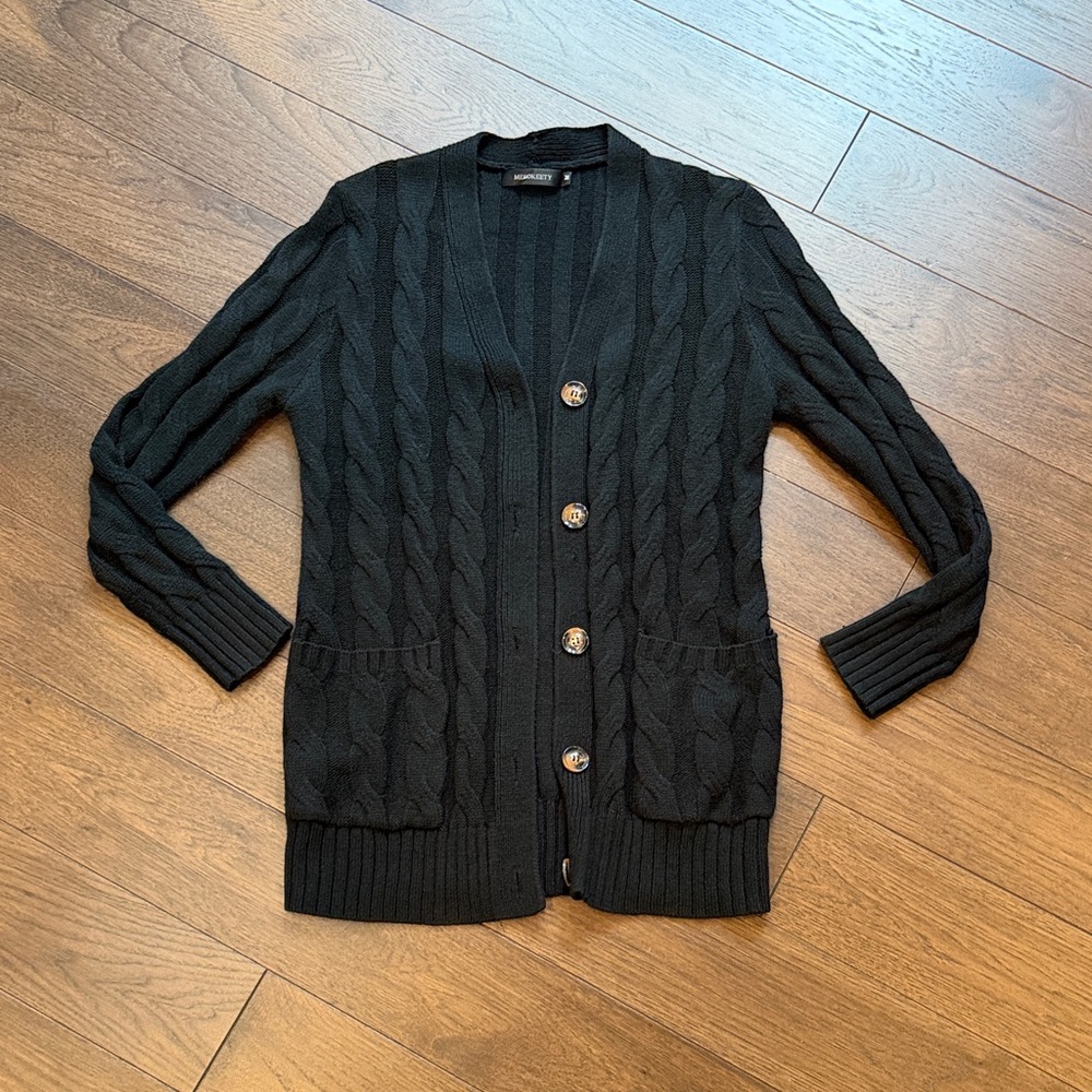 Merokeety Black Cable Knit Cardigan Sweater Medium C4-001